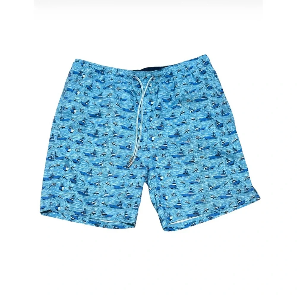 Peter Millar Seaside Gulf Stream Swim Trunks Men's L Blue Nautical 7